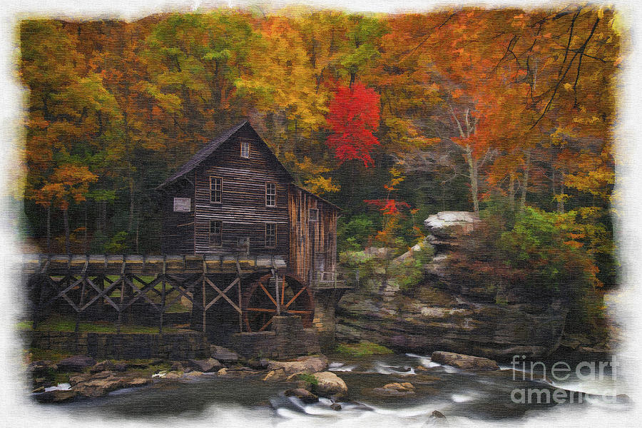 Grist Mill at Babcock State Park watercolor borders paintography Photograph by Dan Friend