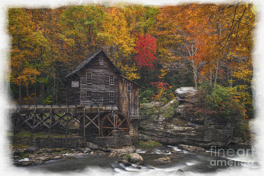 Grist Mill on Glade Creek watercolor borders Photograph by Dan Friend