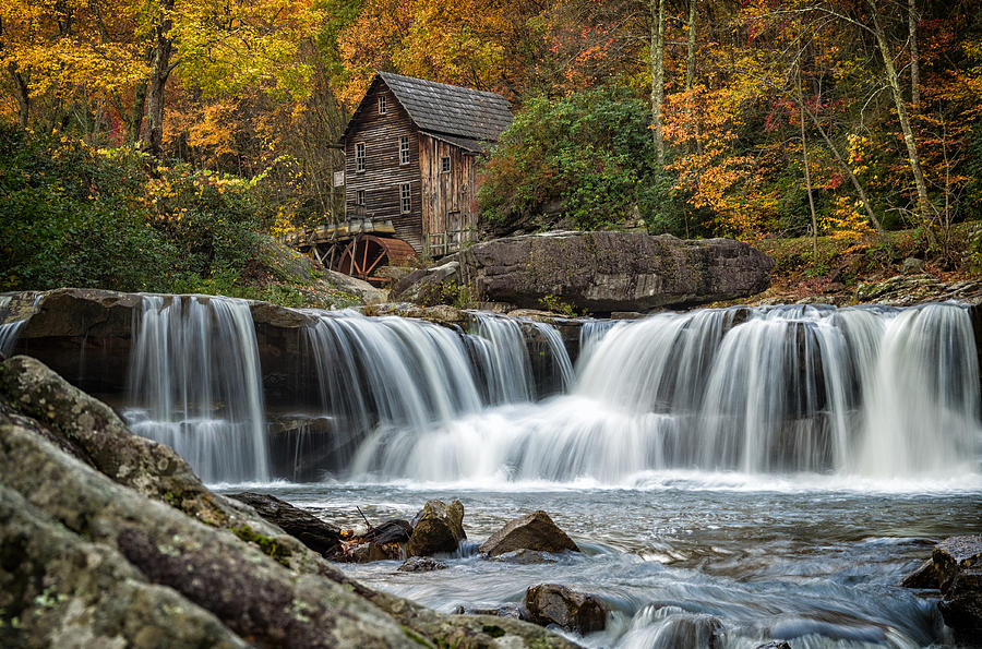 Fall Photograph - Grist Mill with Vibrant Fall Colors by Lori Coleman