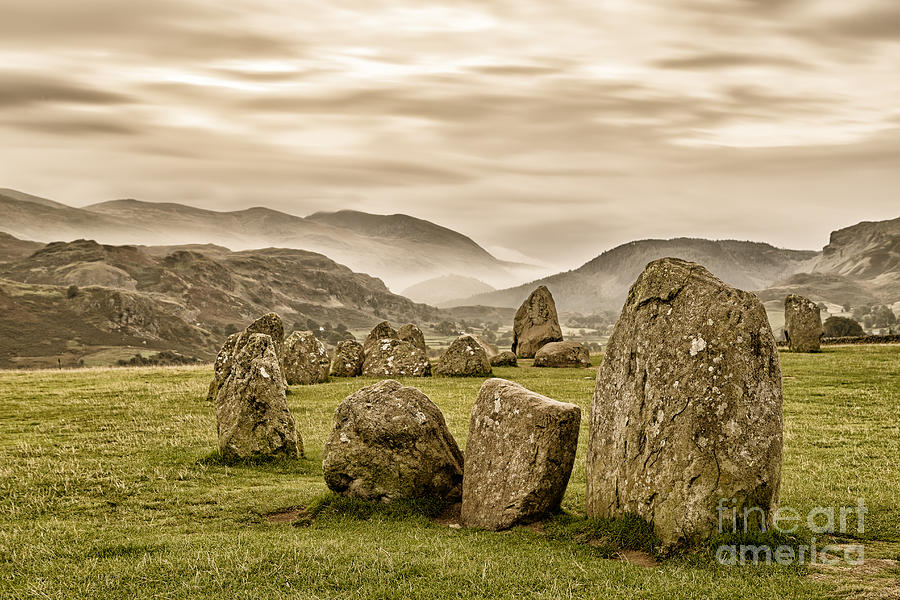 Landscape Photograph - Castlerigg Stone Circle in Gritty Sepia by Chris Blake