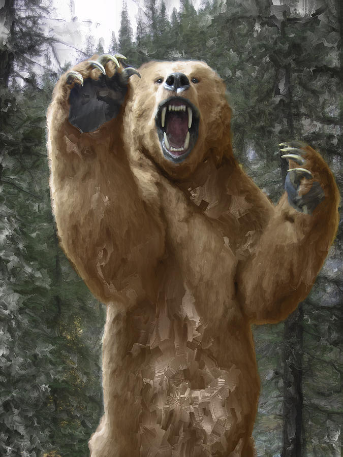 Grizzly Bear Attack On The Trail Digital Art by Daniel Hagerman