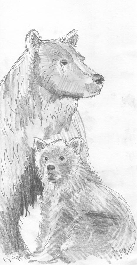 Grizzly Bear Drawing Drawing by Mike Jory