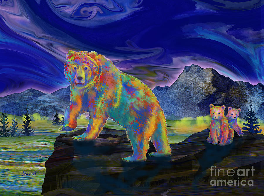 Grizzly Bear and Cubs Painting by Teresa Ascone
