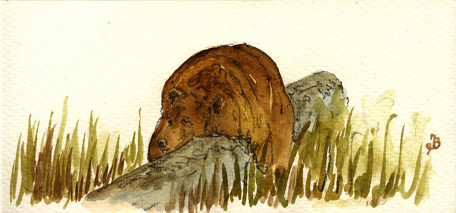Wildlife Painting - Grizzly brown bear by Juan  Bosco