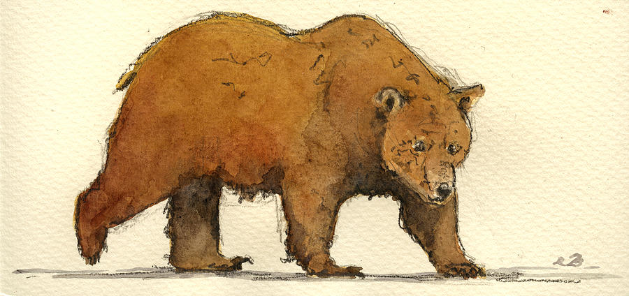 Wildlife Painting - Grizzly brown big bear by Juan  Bosco