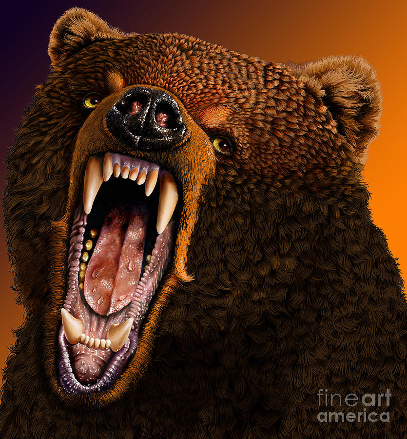Wildlife Digital Art - Grizzly by Jurek Zamoyski