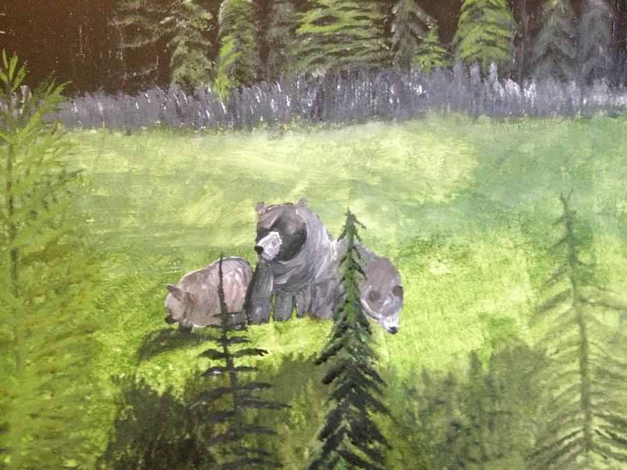 Grizzly Mom and Babies Painting by Paula Brown