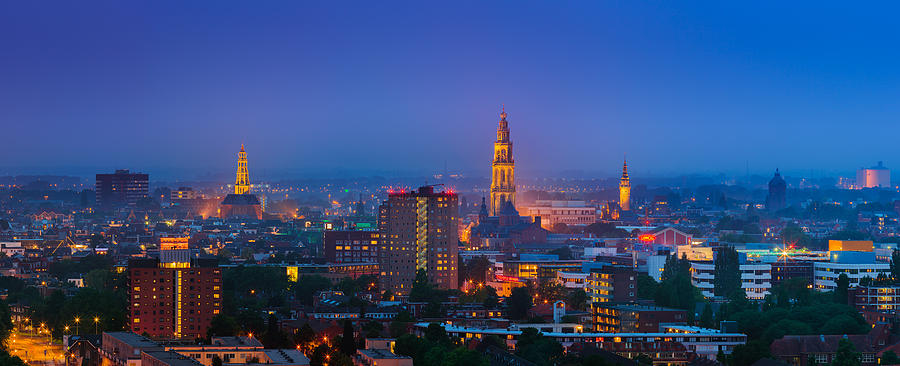 Groningen town during blue hour Photograph by Henk Meijer Photography