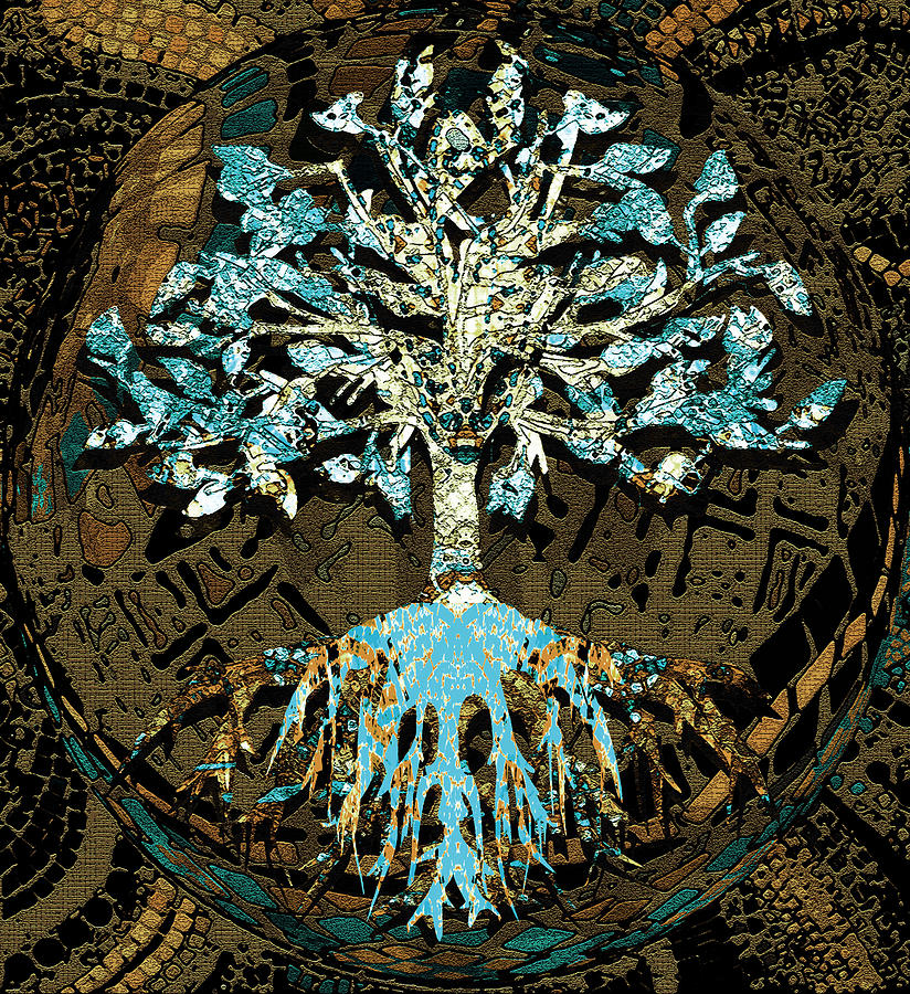 Tree in Teal and Browns Mixed Media by Amelia Carrie