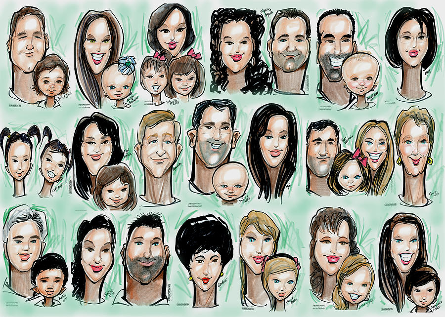 Group from Party Caricatures Digital Art by Kevin Middleton