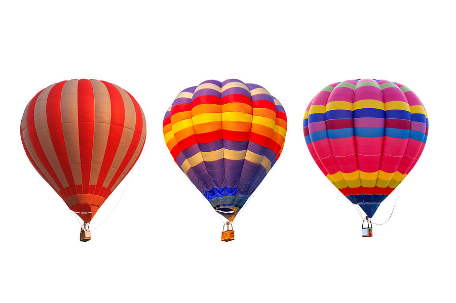 Group hot air balloons isolated on white background Photograph by Pakin Songmor
