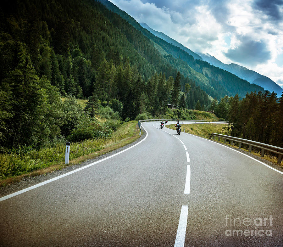 Group of bikers on mountainous road Photograph by Anna Om
