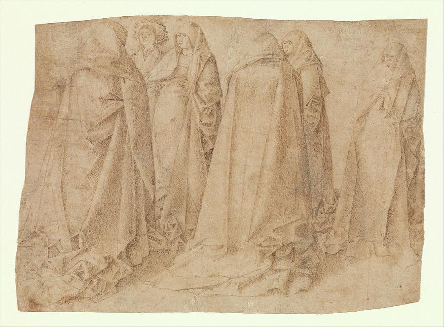 Pen Drawing - Group Of Draped Figures by Attributed to Antonello da Messina