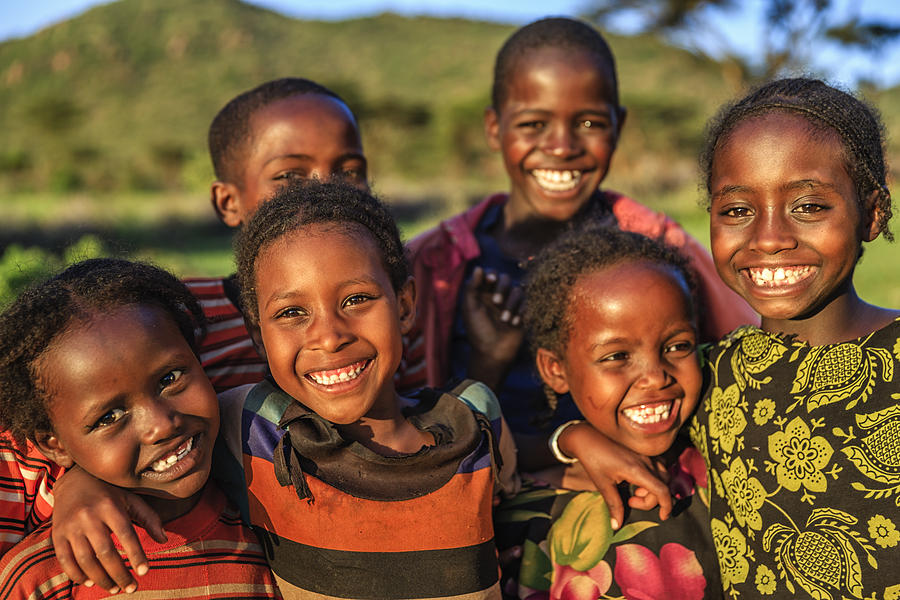 Group of happy African children, East Africa Photograph by Hadynyah
