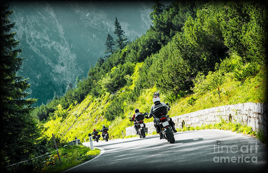 Group of moto bikers on mountainous road Photograph by Anna Om