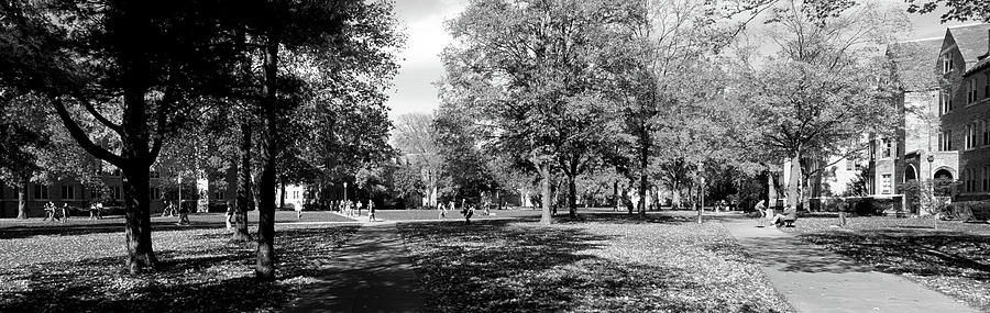 Black And White Photograph - Group Of People At A University Campus by Panoramic Images