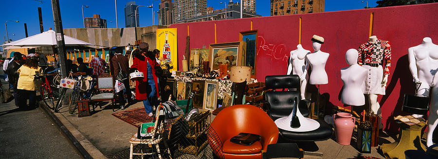 New York City Photograph - Group Of People In A Flea Market, Hells by Panoramic Images