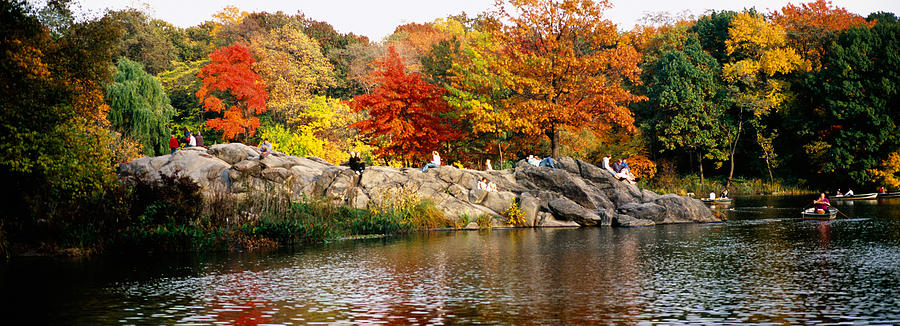 Central Park Photograph - Group Of People Sitting On Rocks by Panoramic Images