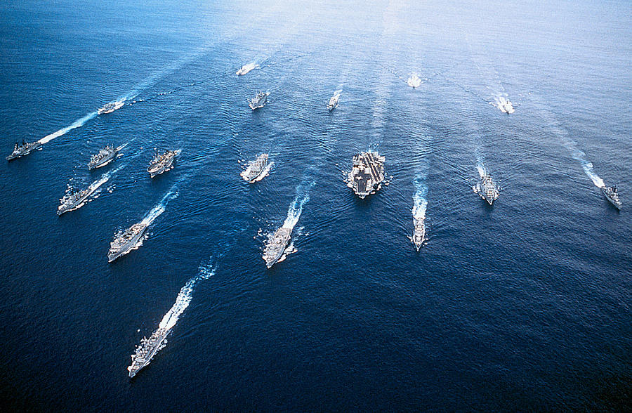 Group of ships in Persian Gulf, including USS John F Kennedy (CV-67) Aircraft Carrier Photograph by Frank Rossoto Stocktrek