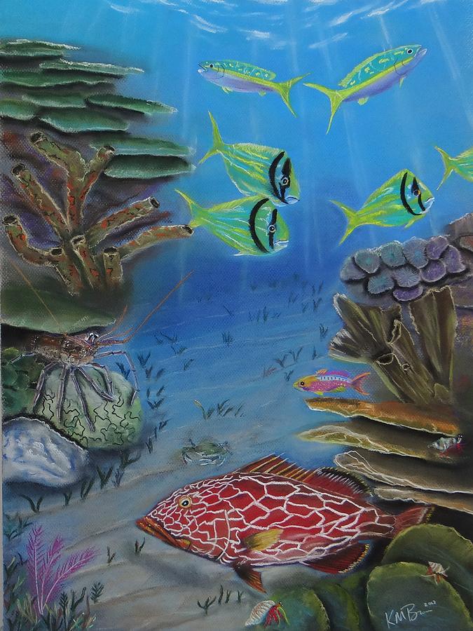 Grouper on the reef Painting by Kevin  Brown