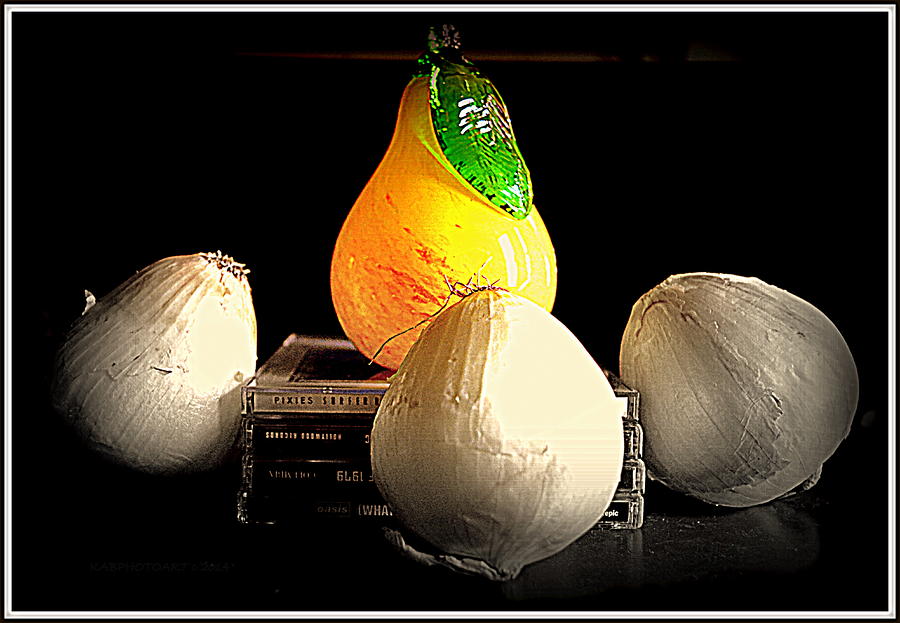 Groupies and Celebrity  Regal Pear and Lowly Onions Photograph by Kathy Barney