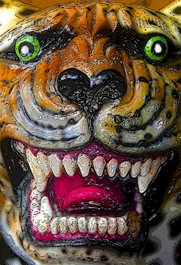 Tiger Painting - Growling Tiger Face by David Lee Thompson