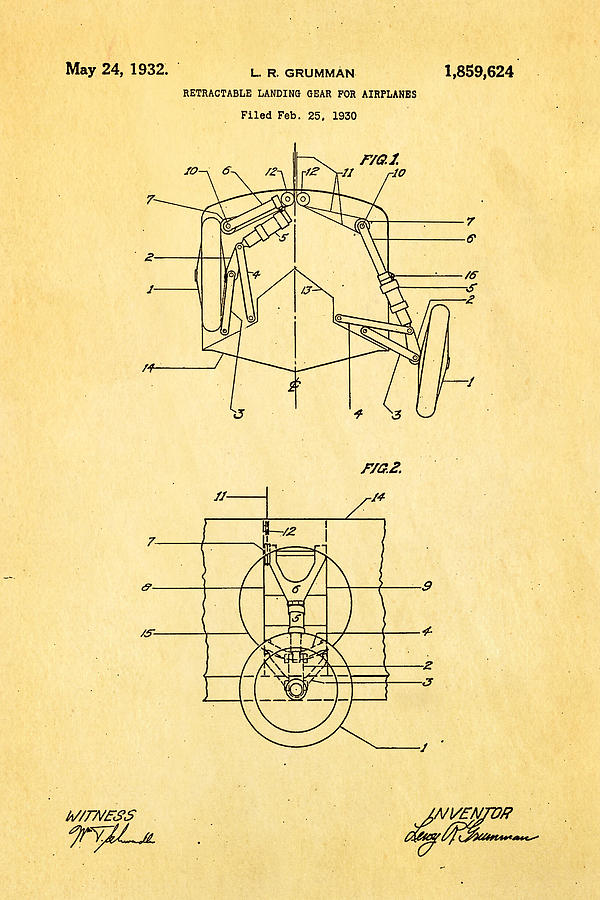 Vintage Photograph - Grumman Retractable Landing Gear Patent Art 1932 by Ian Monk