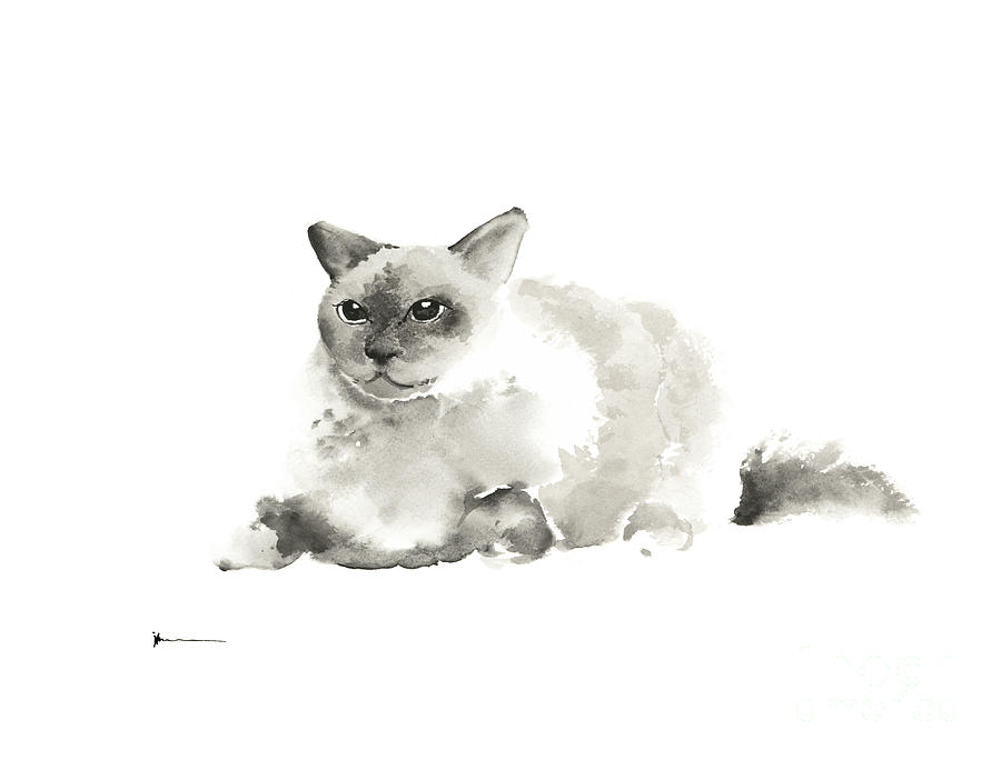 Cat Painting - Grumpy cat art print watercolor painting by Joanna Szmerdt