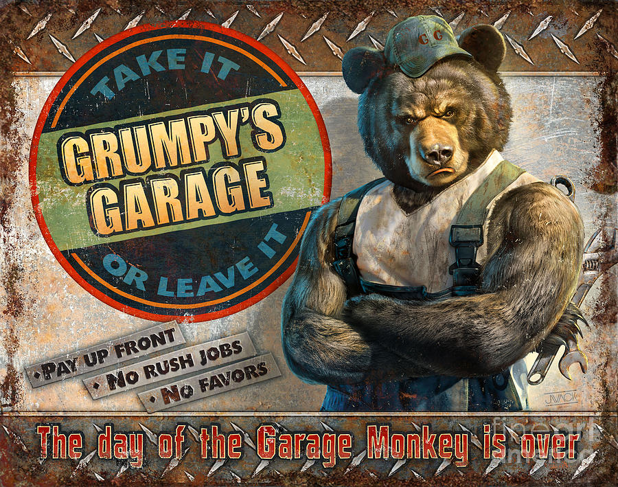 Grumpys garage Painting by JQ Licensing