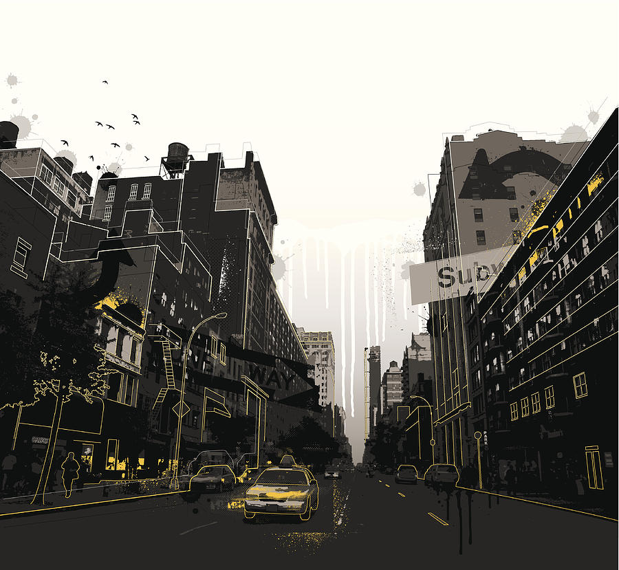 Grunge New York City scene Drawing by Enjoynz