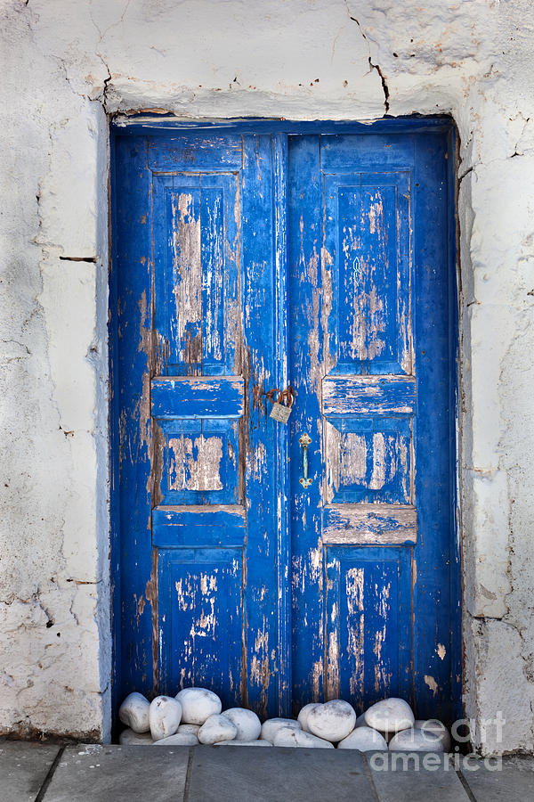Grunge old blue door on Santorini Greece Photograph by Michal Bednarek