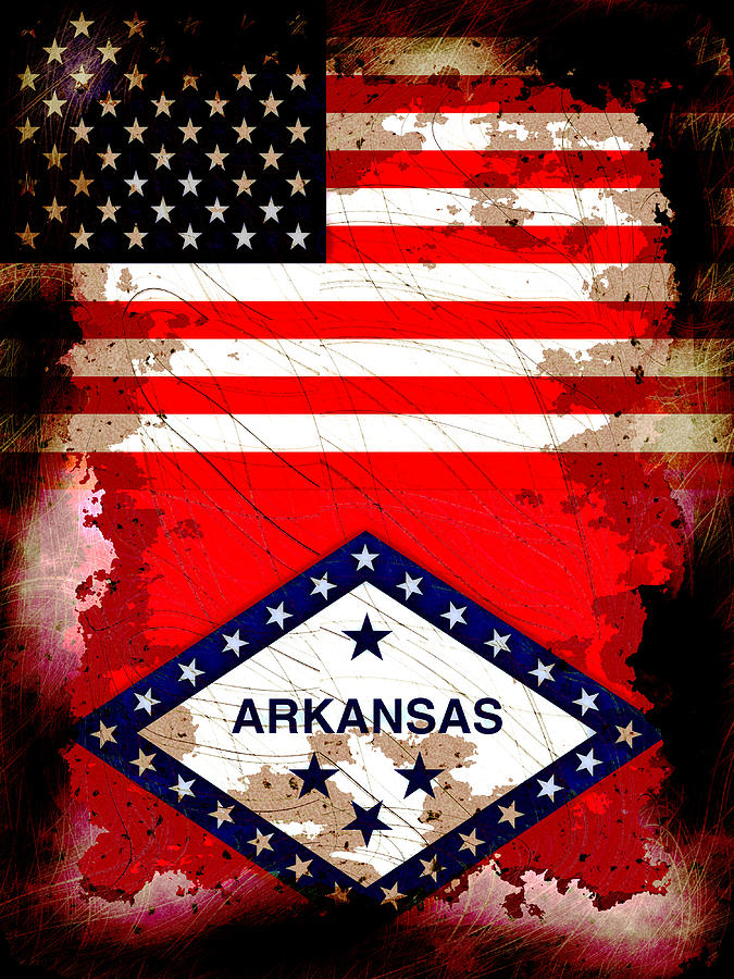 Grunge Style USA and Arkansas Flags Digital Art by David G Paul