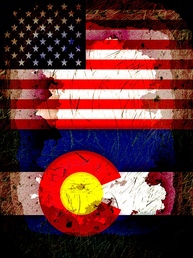 Grunge Style USA and Colorado Flags Digital Art by David G Paul