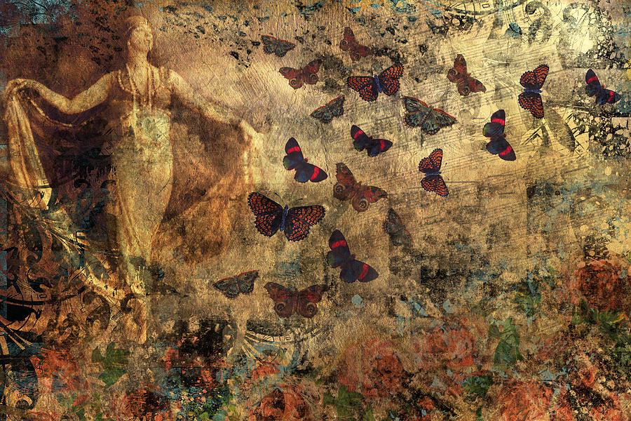 Butterfly Digital Art - Grunge Vintage Collage - The Dancer by Peggy Collins
