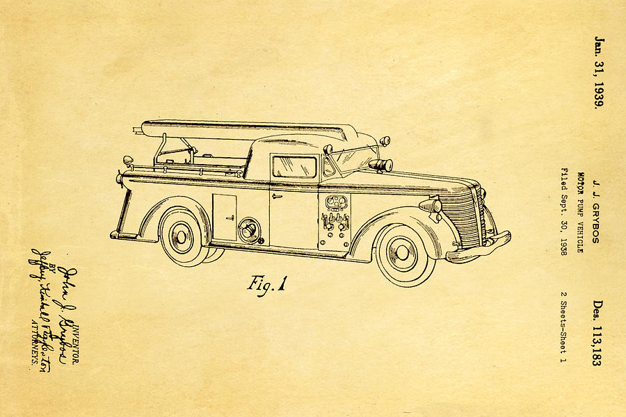 Car Photograph - Grybos Fire Truck Patent Art 1939 by Ian Monk