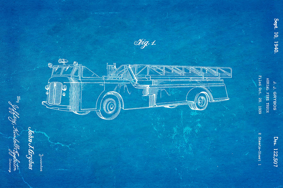 Car Photograph - Grybos Fire Truck Patent Art 1940 Blueprint by Ian Monk