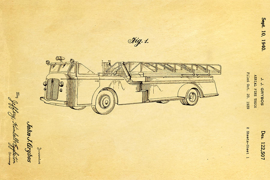 Car Photograph - Grybos Fire Truck Patent Art 1940 by Ian Monk