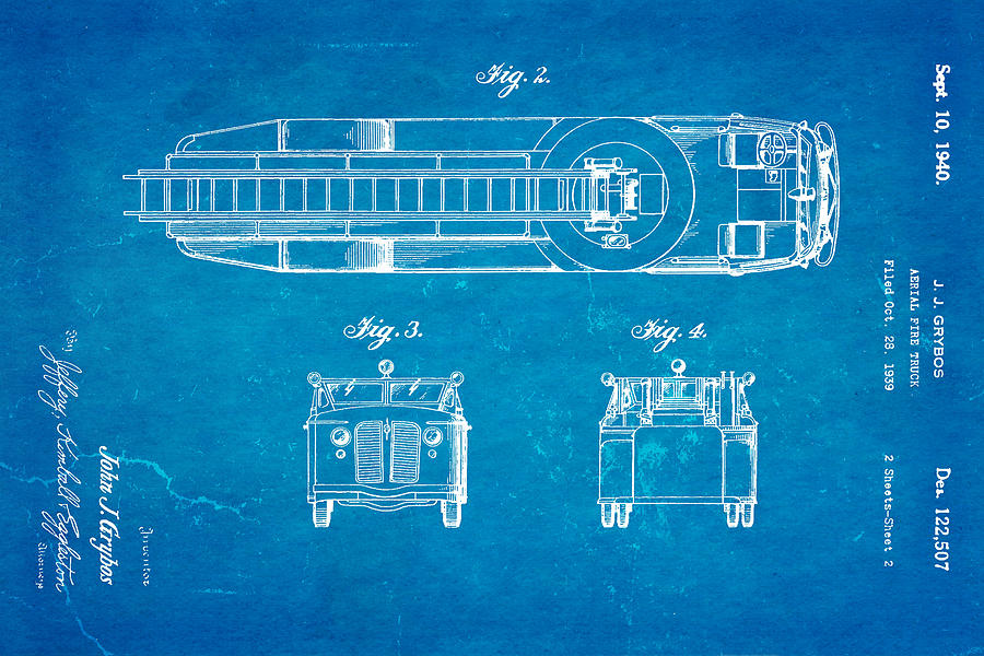 Car Photograph - Grybos Fire Truck Patent Art  2 1940 Blueprint by Ian Monk
