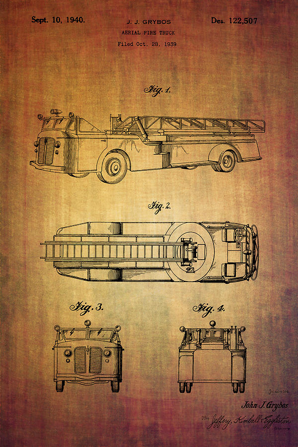 Grybos fire truck patent from 1940 Digital Art by Eti Reid