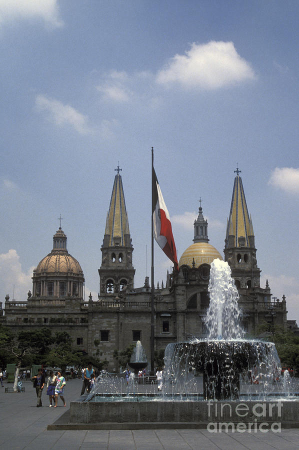 Guadalajara Cathedral and Fountain Mexico Photograph by John  Mitchell