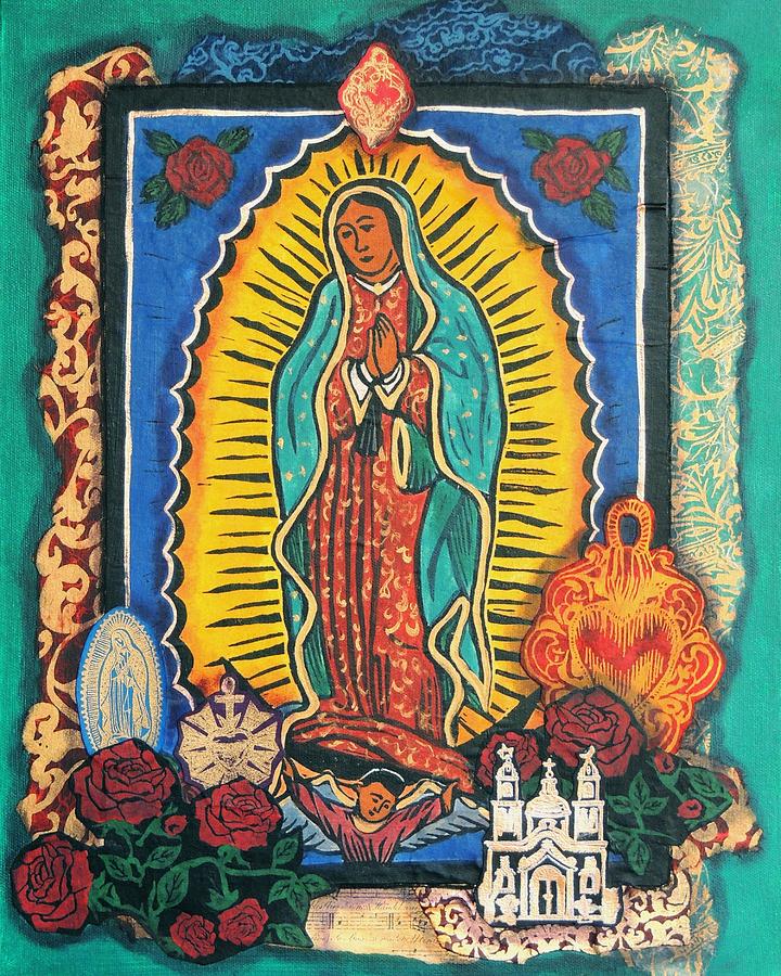 Guadalupe Collage in Turquoise Mixed Media by Candy Mayer