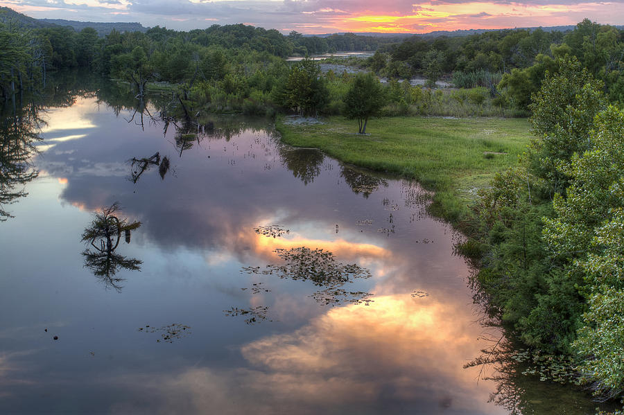 Guadalupe River Reflections at Sunset Photograph by Paul Huchton