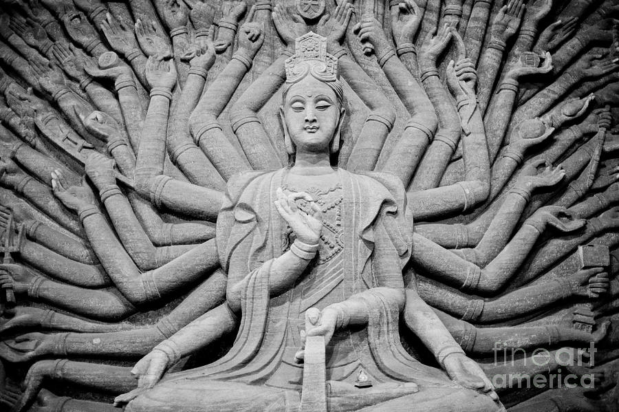 Guanyin Bodhisattva in Black and White Photograph by Dean Harte