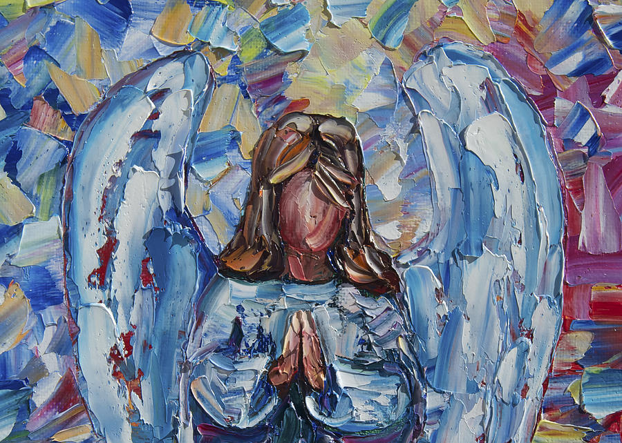 Guardian Angel Card Painting by Lena Owens - OLena Art Vibrant Palette Knife and Graphic Design
