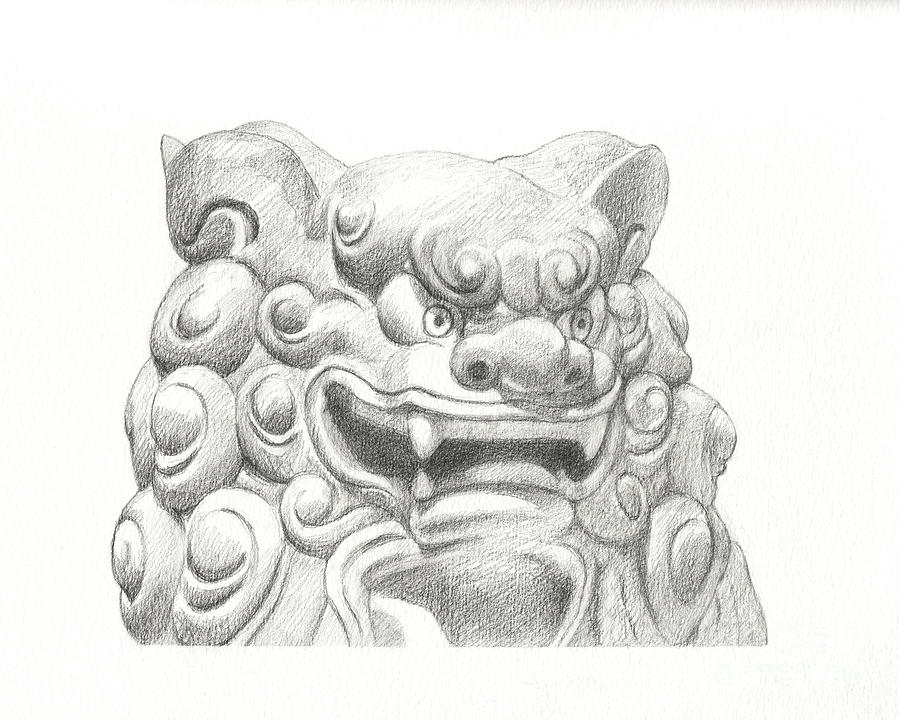 Guardian Lion Drawing by Kazumi Whitemoon