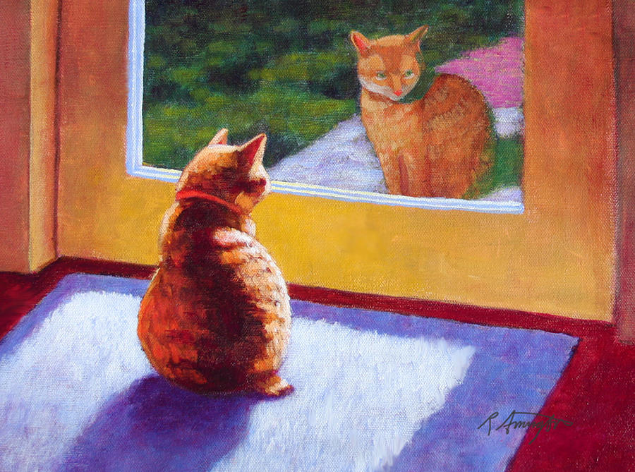 Cat Painting - Guardian Manx by Rachel Armington