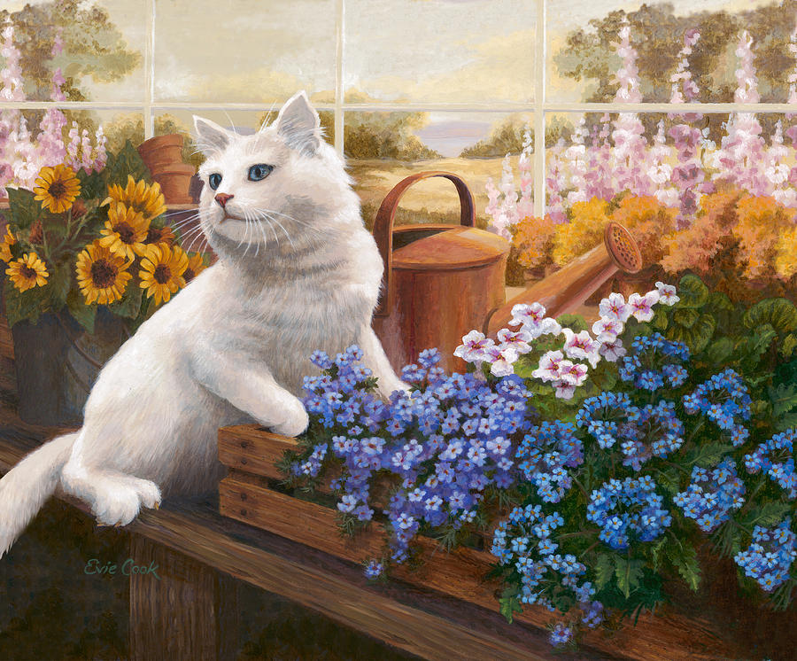 Flower Painting - Guardian of the Greenhouse by Evie Cook