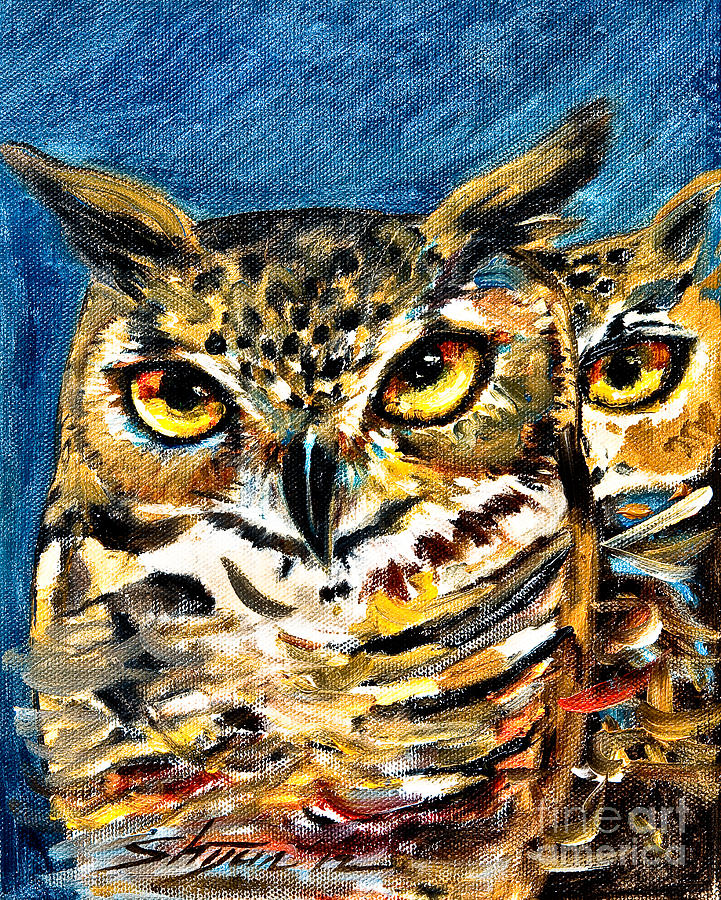 Guardian Owls Painting by Shijun Munns