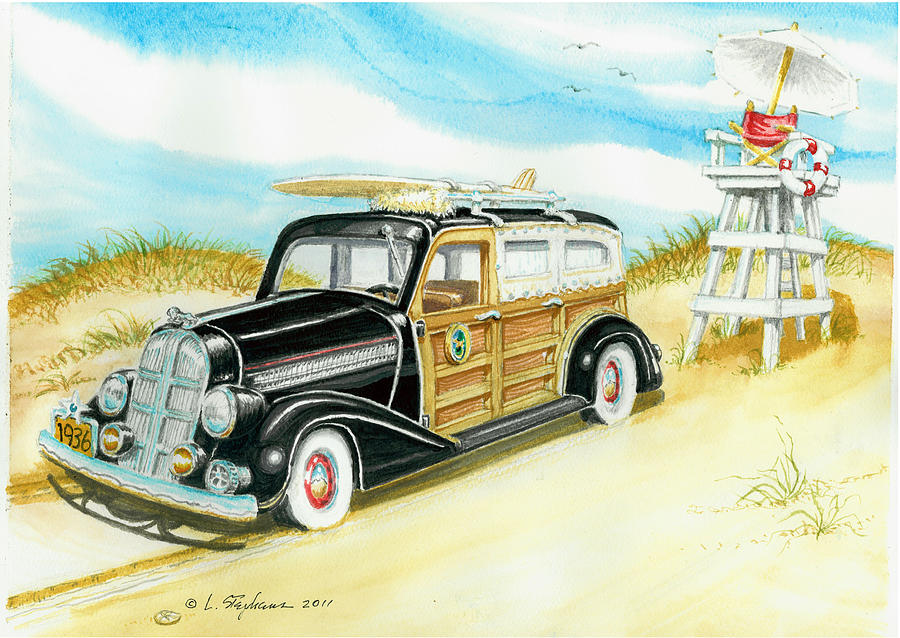 Woodie Wagon Painting - Guardin The Surf by Larry Stephens