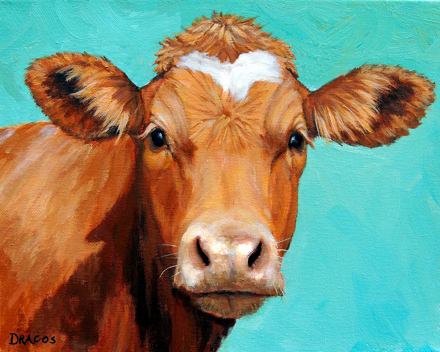 Farm Animals Painting - Guernsey Cow on LIght Teal No Horns by Dottie Dracos